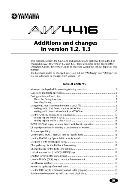 yamaha雅马哈AW4416 Additions and changes in version 1.2, 1.3